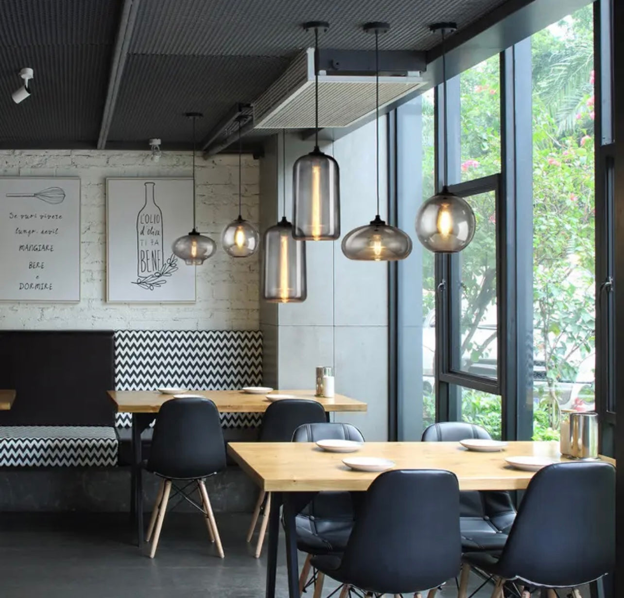 Smokey Grey Glass Pendant Lights
