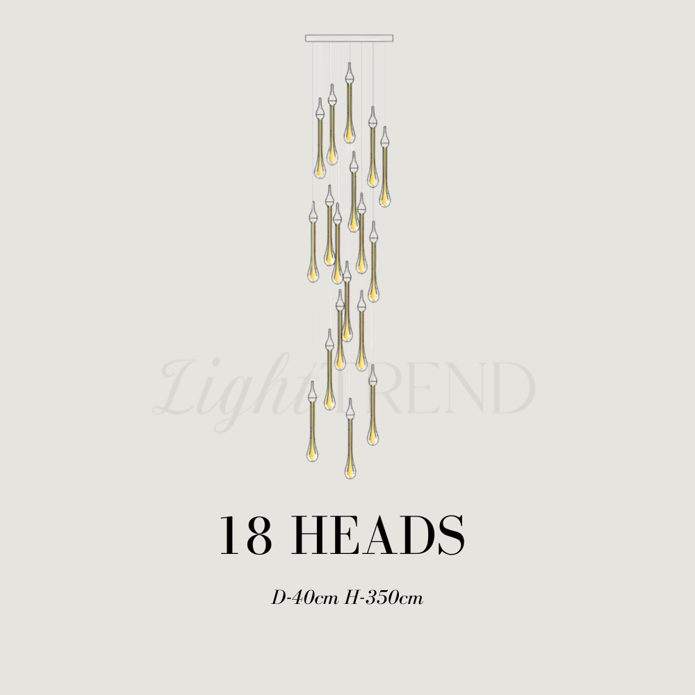 long staircase chandelier with 18 lights