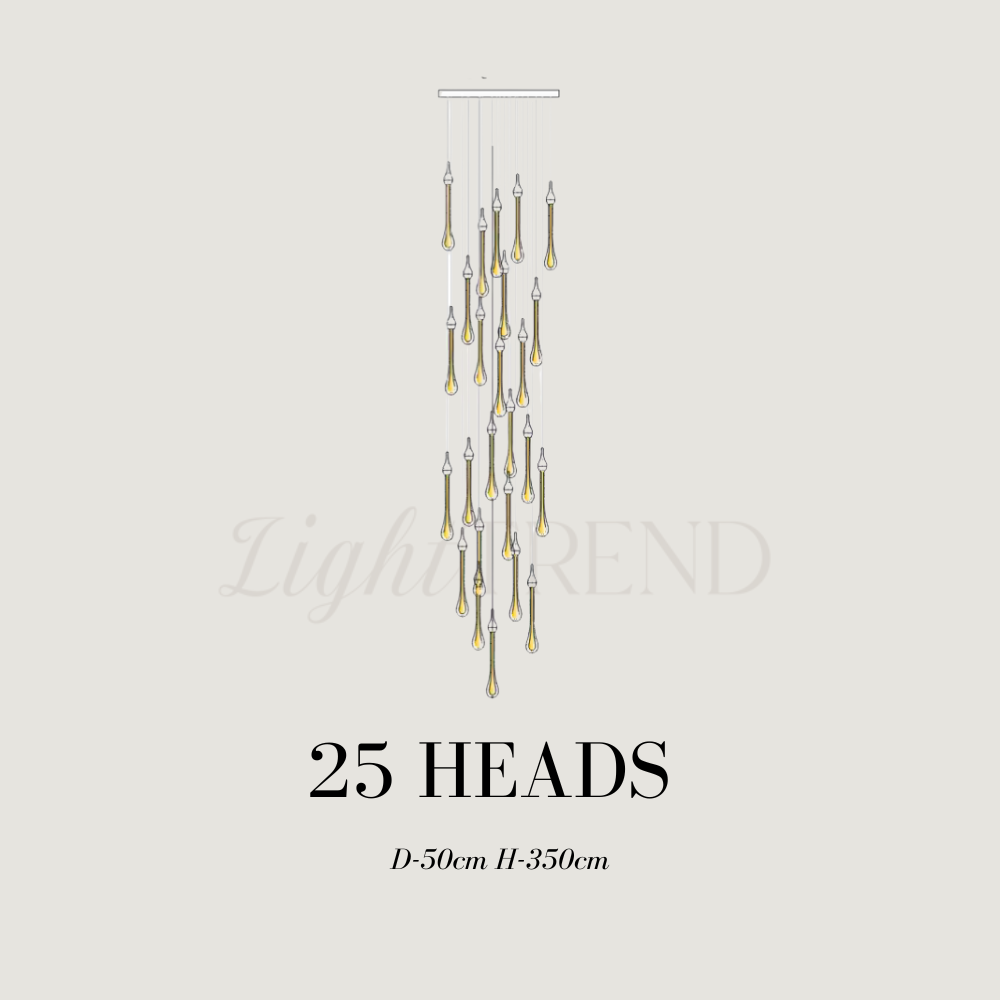 long staircase chandelier with 25 lights