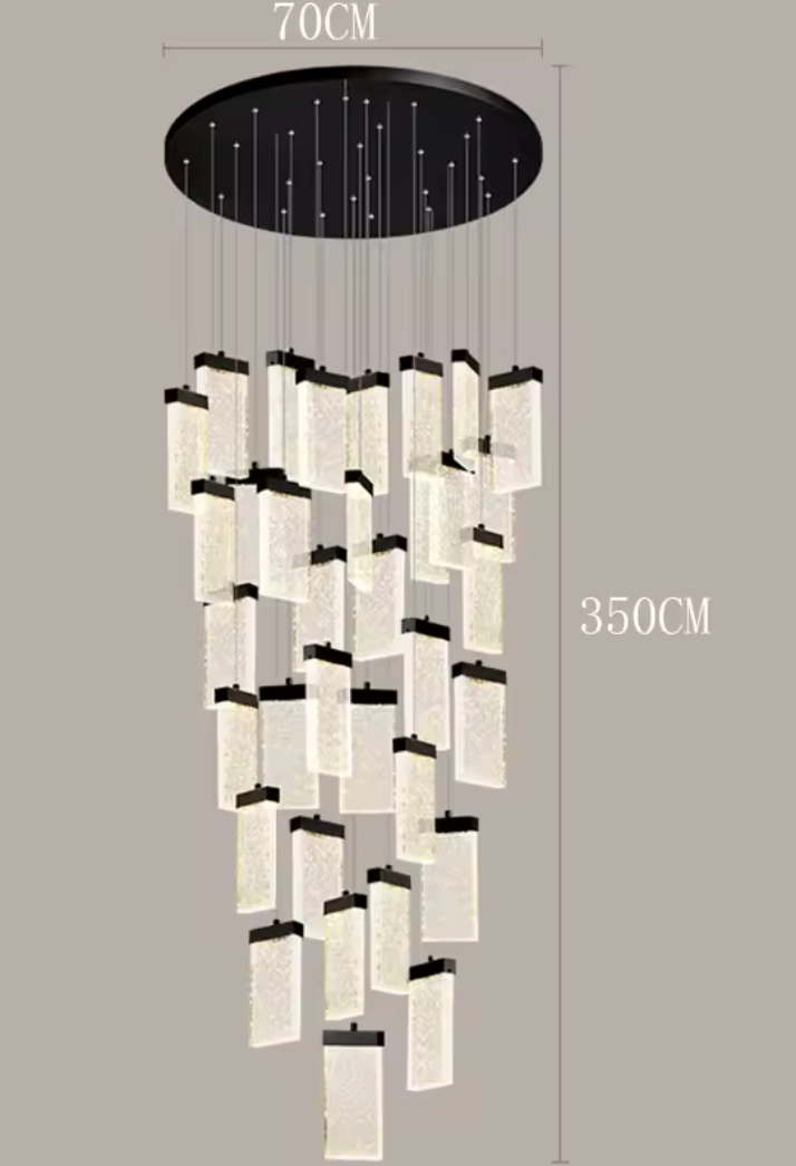 38 Head Luxury Black Staircase Pendant D70cm H350cm