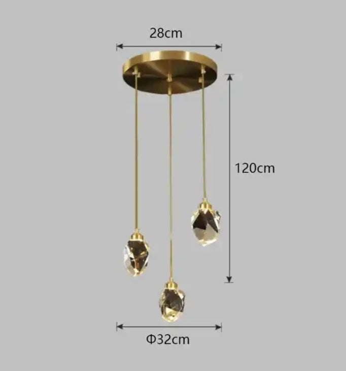 Hanging gold 3-piece lighting chandelier