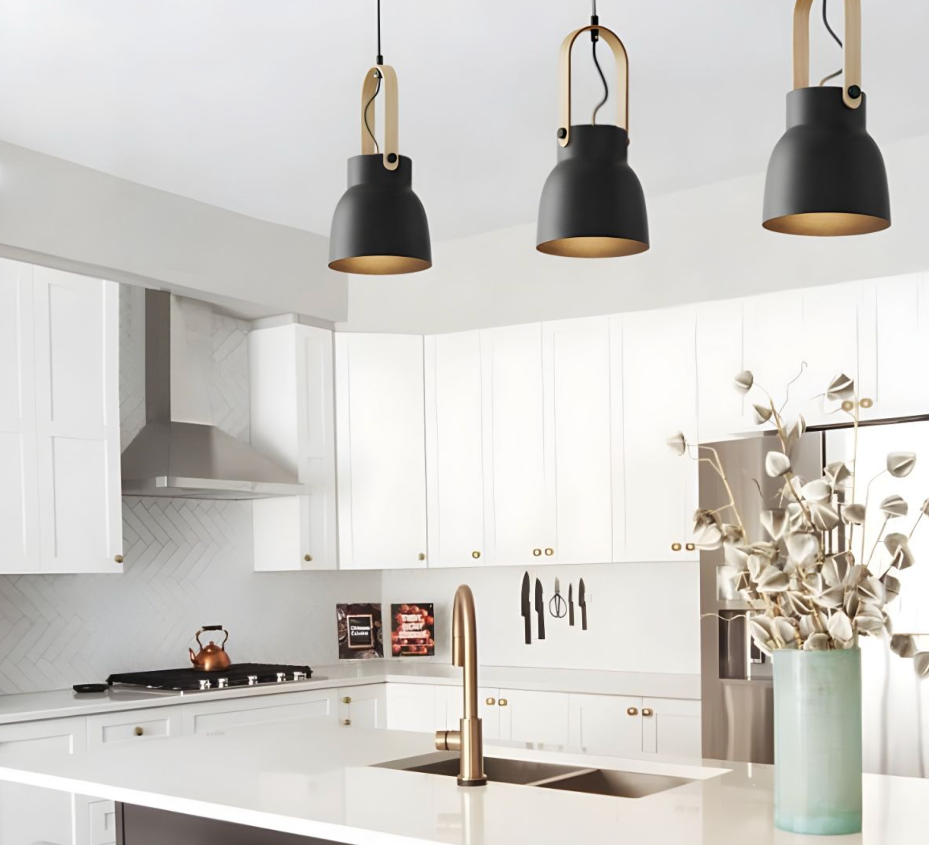Black and gold wood ceiling pendant light