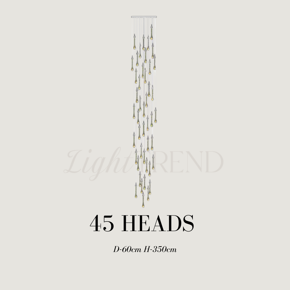 long staircase chandelier with 45 lights