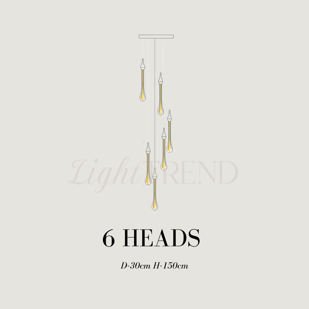 long staircase chandelier with 6 lights