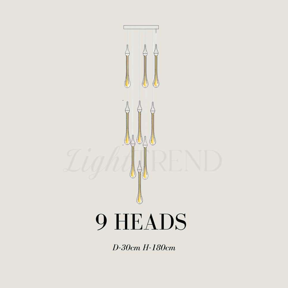 long staircase chandelier with 9 lights