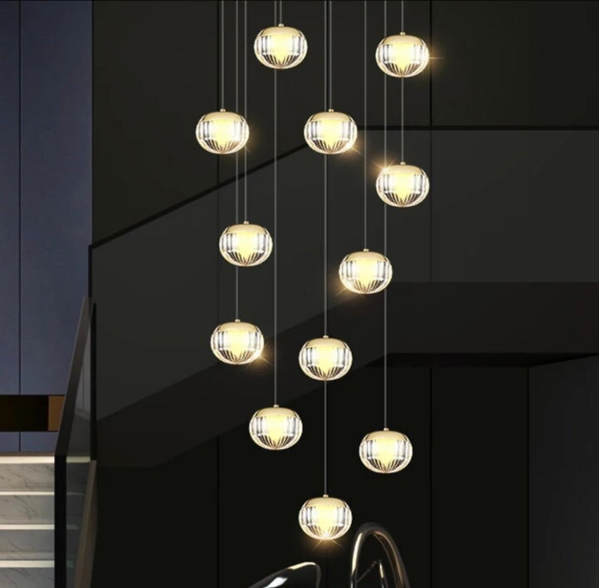 Attic Acrylic Gold Staircase Chandelier