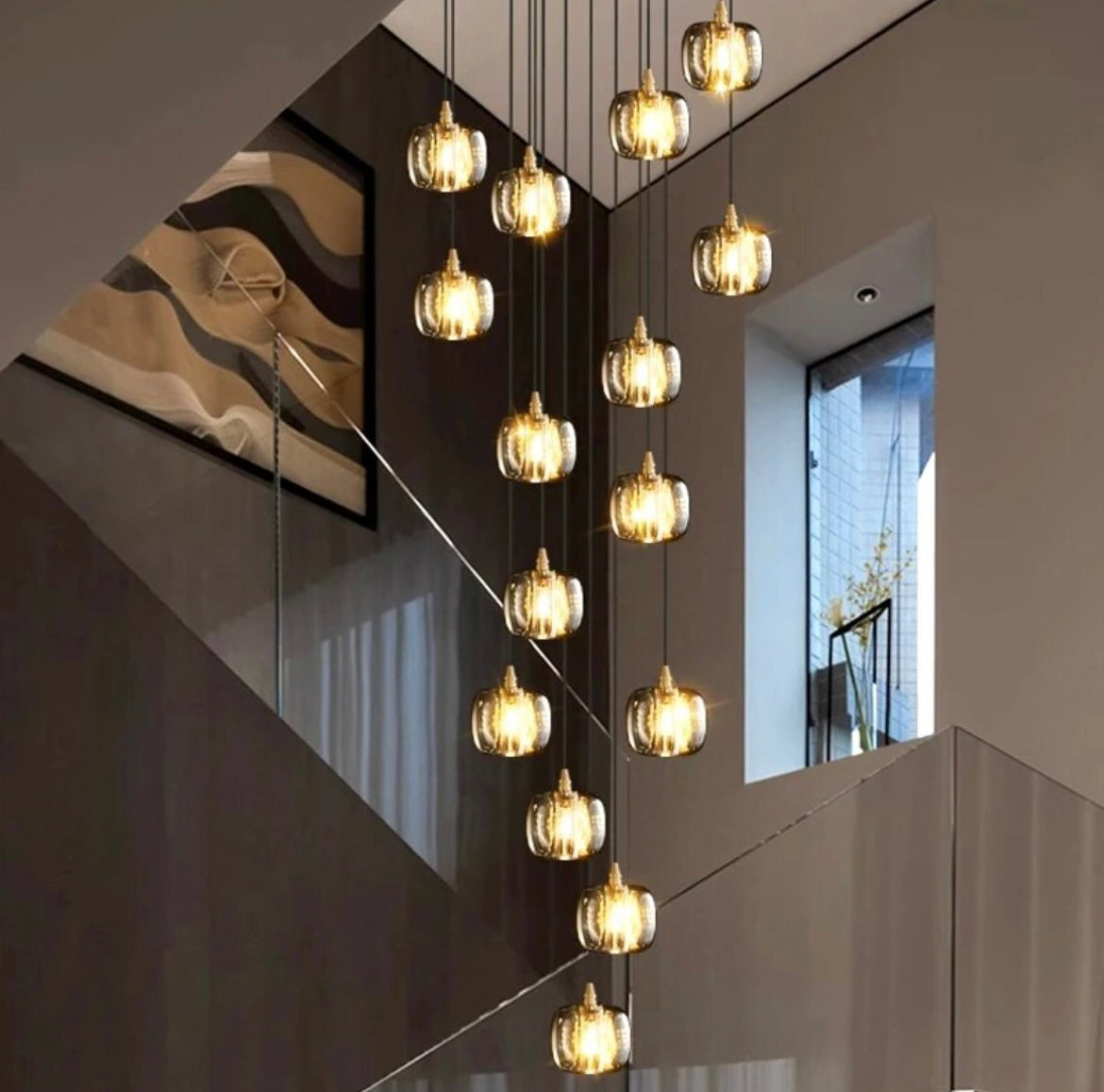 Hanging Bronze Staircase Pendant Chandelier