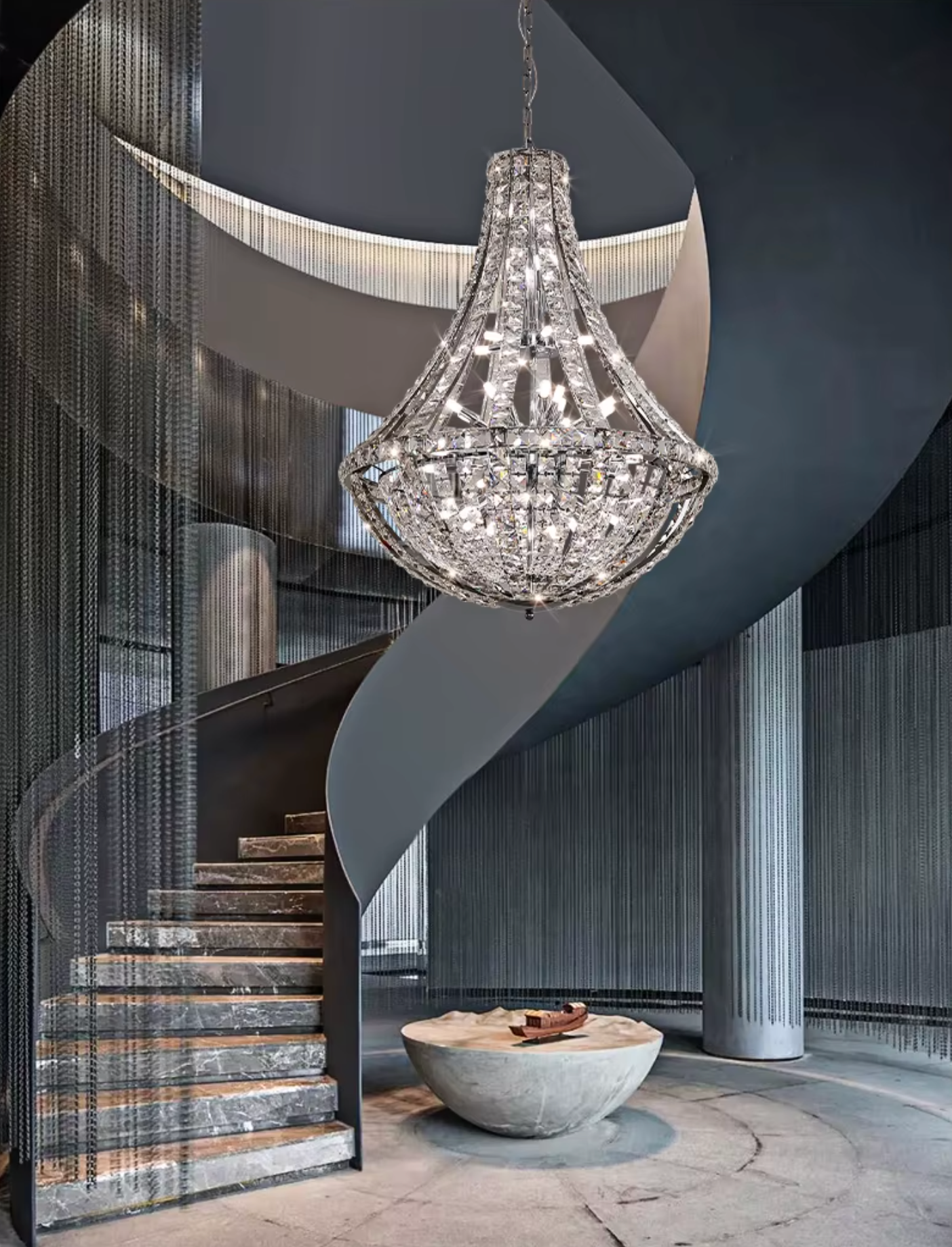 Chrome Crystal Chandelier for Staircase