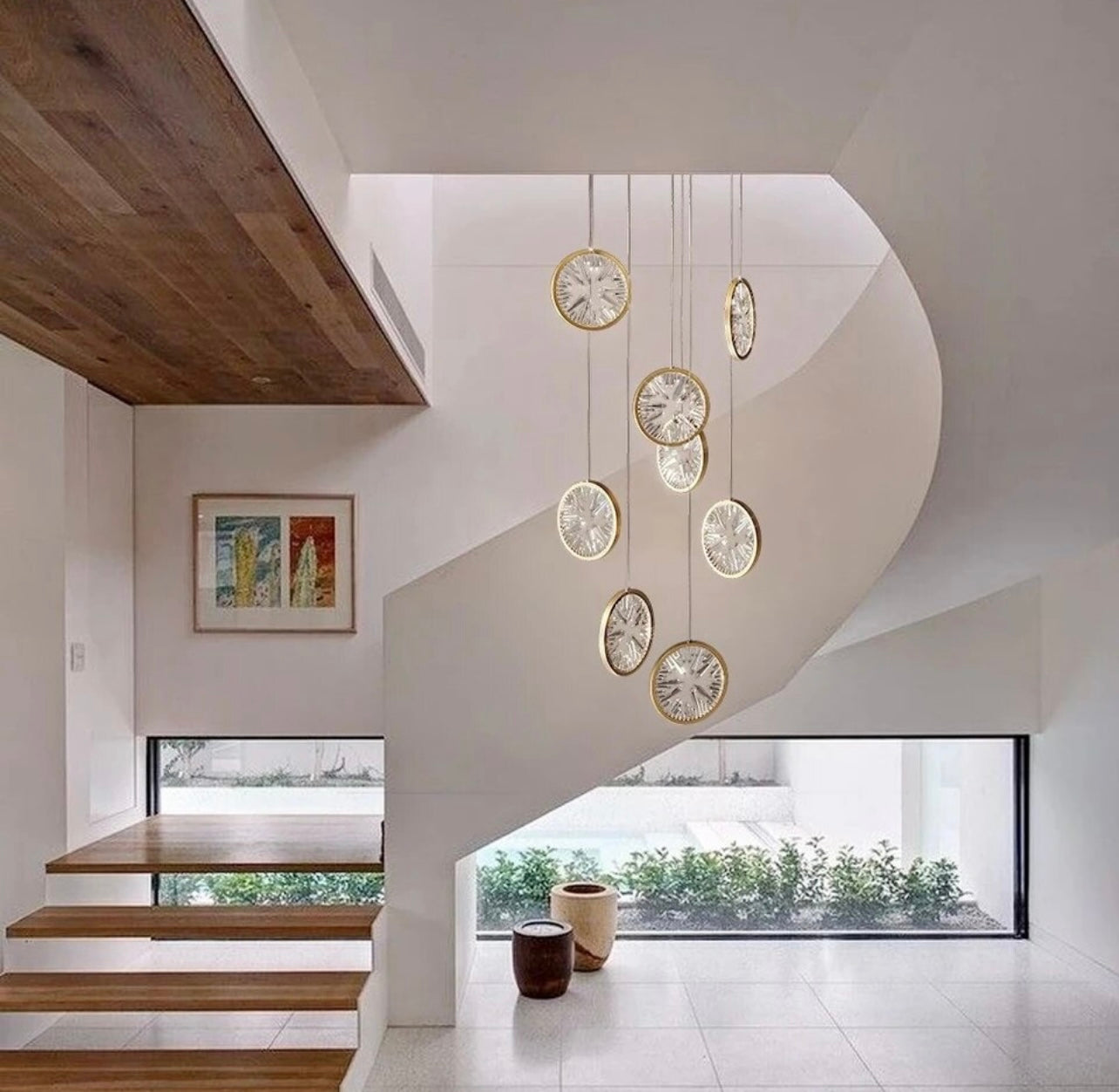 Gold and silver Circular Staircase Chandelier