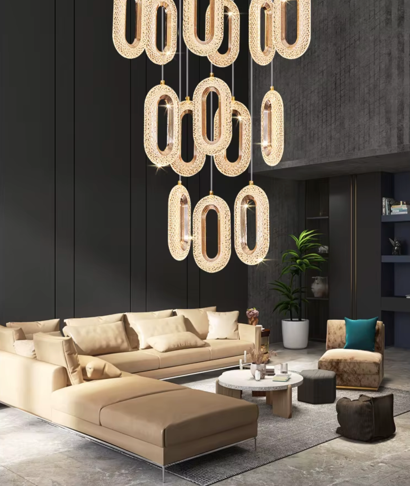 Gold Ring Staircase Pendants