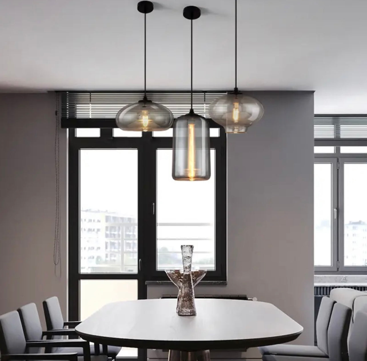 Smokey Grey Glass Pendant Lights