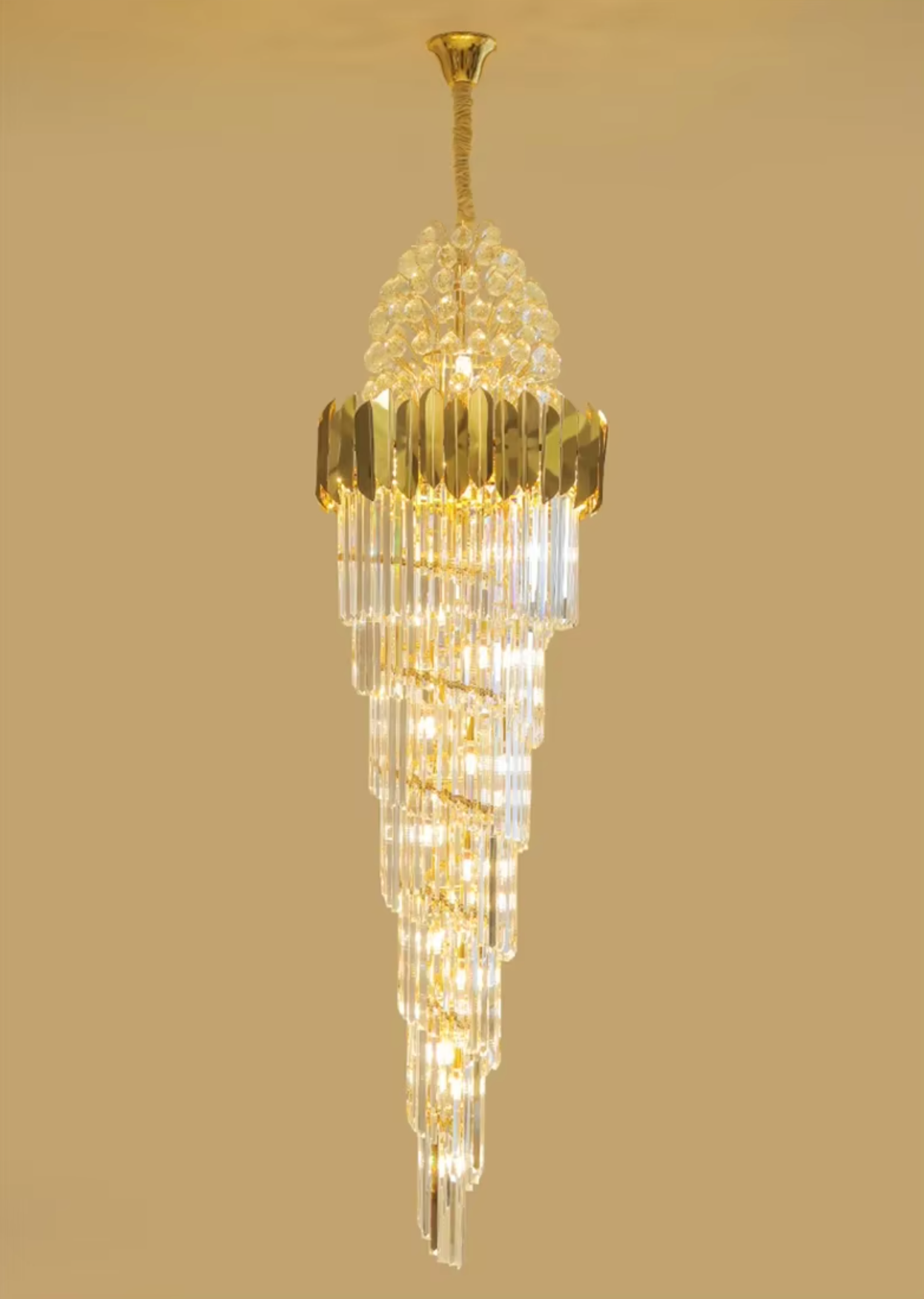 gold crystal staircase chandelier