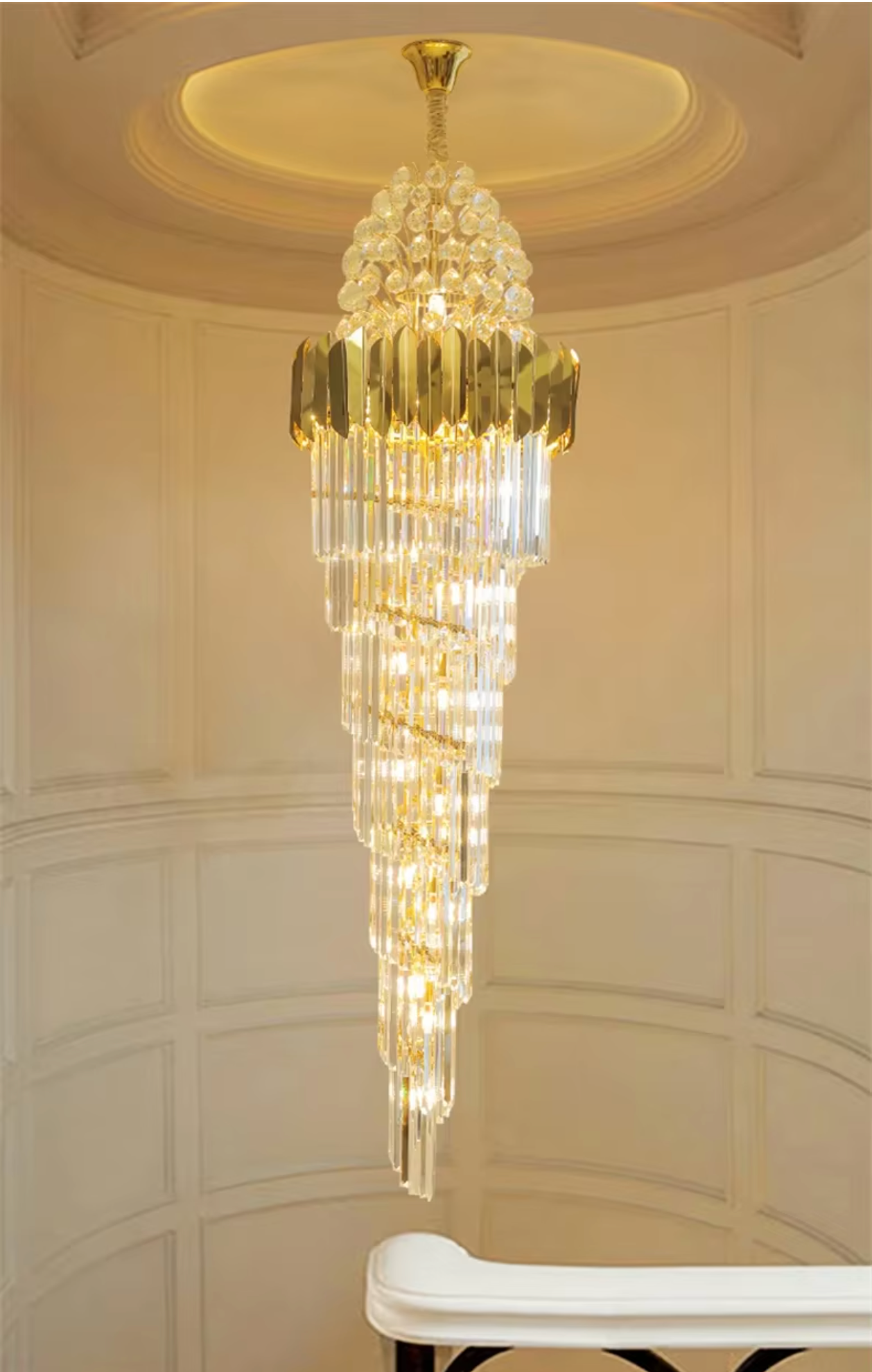 Long gold and crystal chandelier