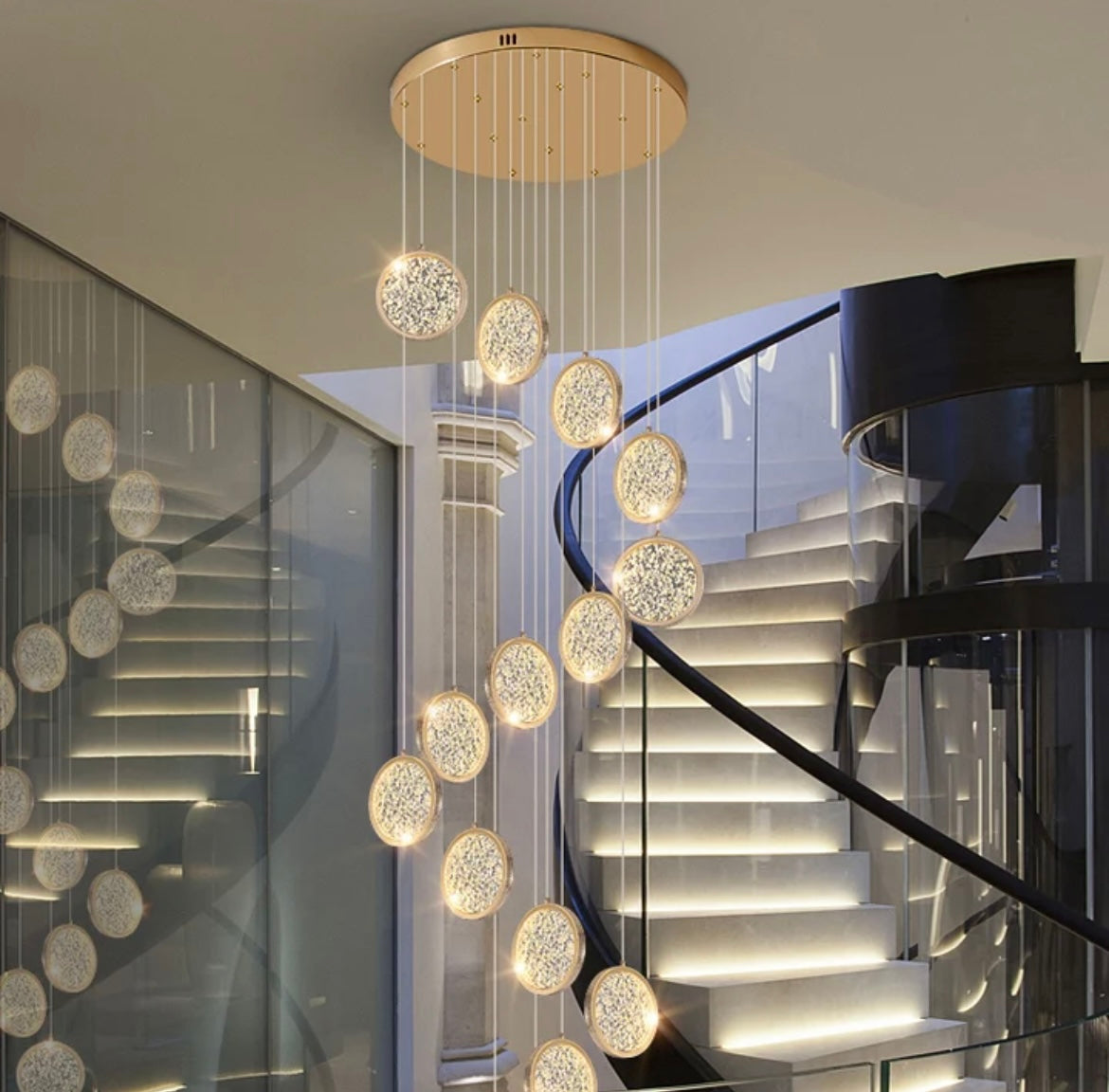 Gold and Silver Rings for staircase lighting