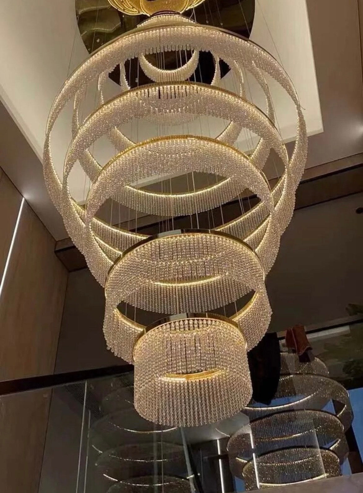 Luxury Staircase LED Ring Crystal Chandelier