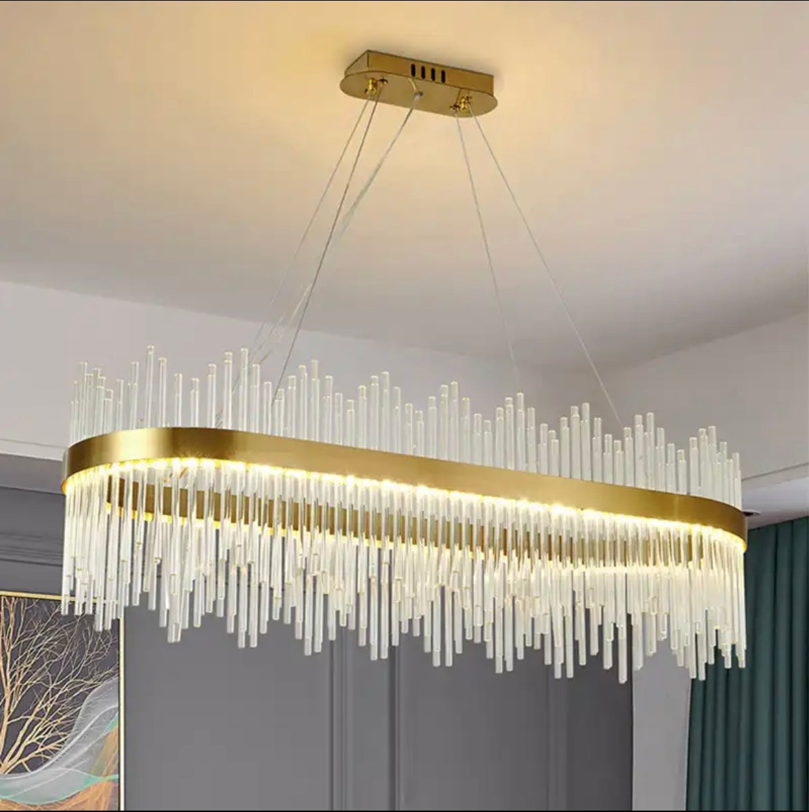 Minimalist Crystal Gold LED Circle Pendant Chandelier