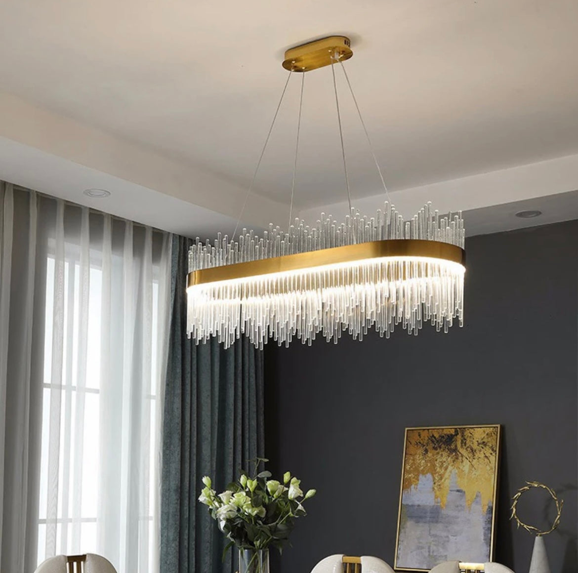 Minimalist Crystal Gold LED Circle Pendant Chandelier