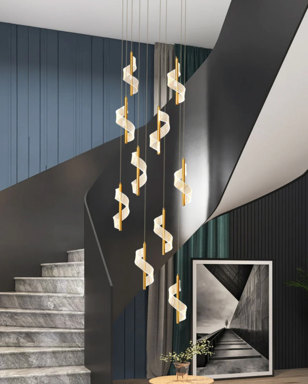 Gold LED Spiral staircase pendant