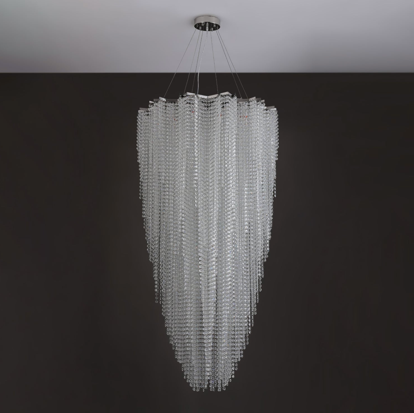 Hanging Long Staircase Clear Crystal Chandelier