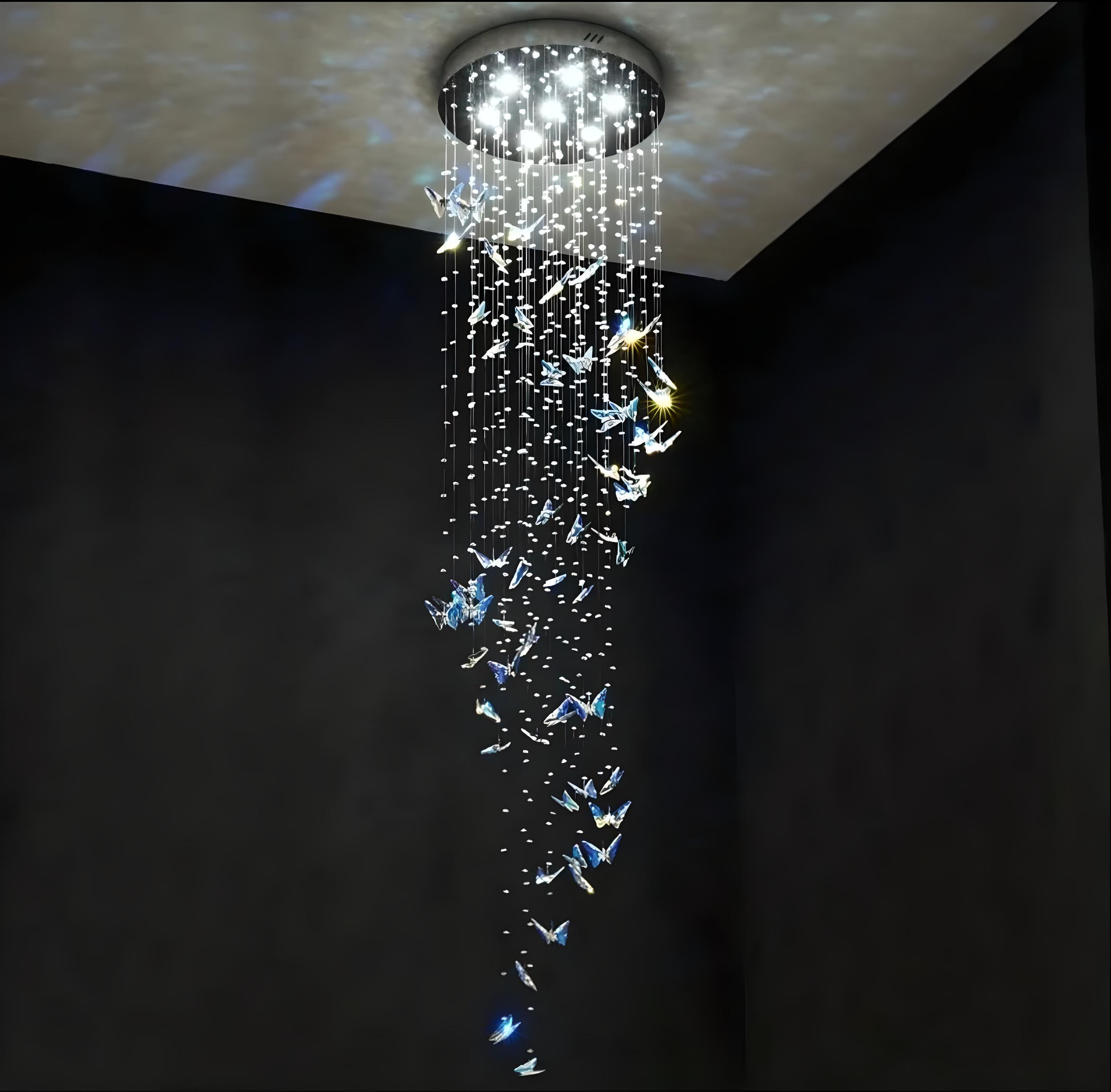 Silver butterfly staircase chandelier