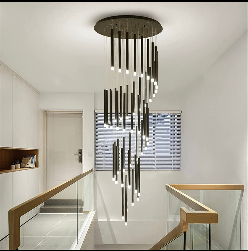 Modern Black Iron Long Tube LED Chandelier lights