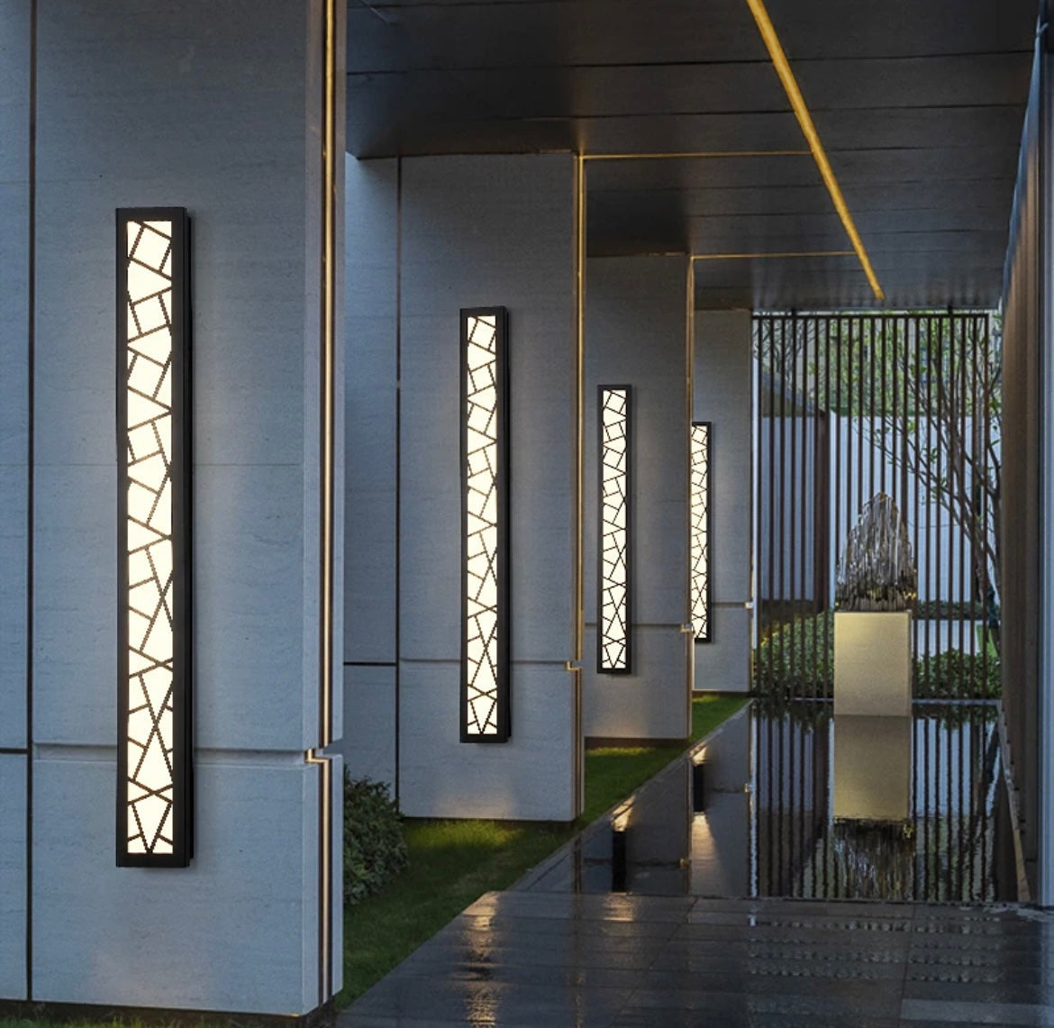 Modern Black Pattern Courtyard Long Wall Light LED