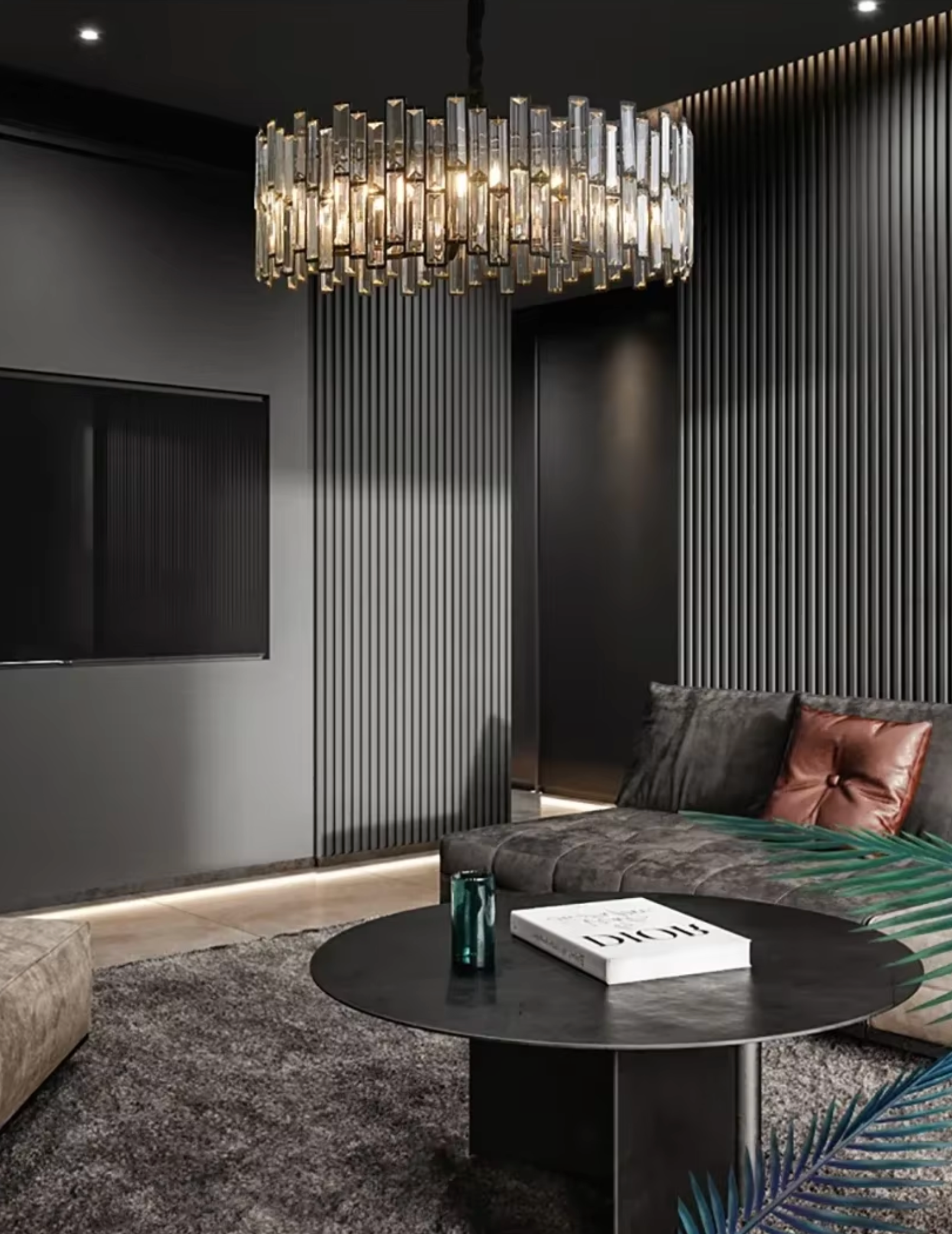 Modern black and clear circle crystal chandelier