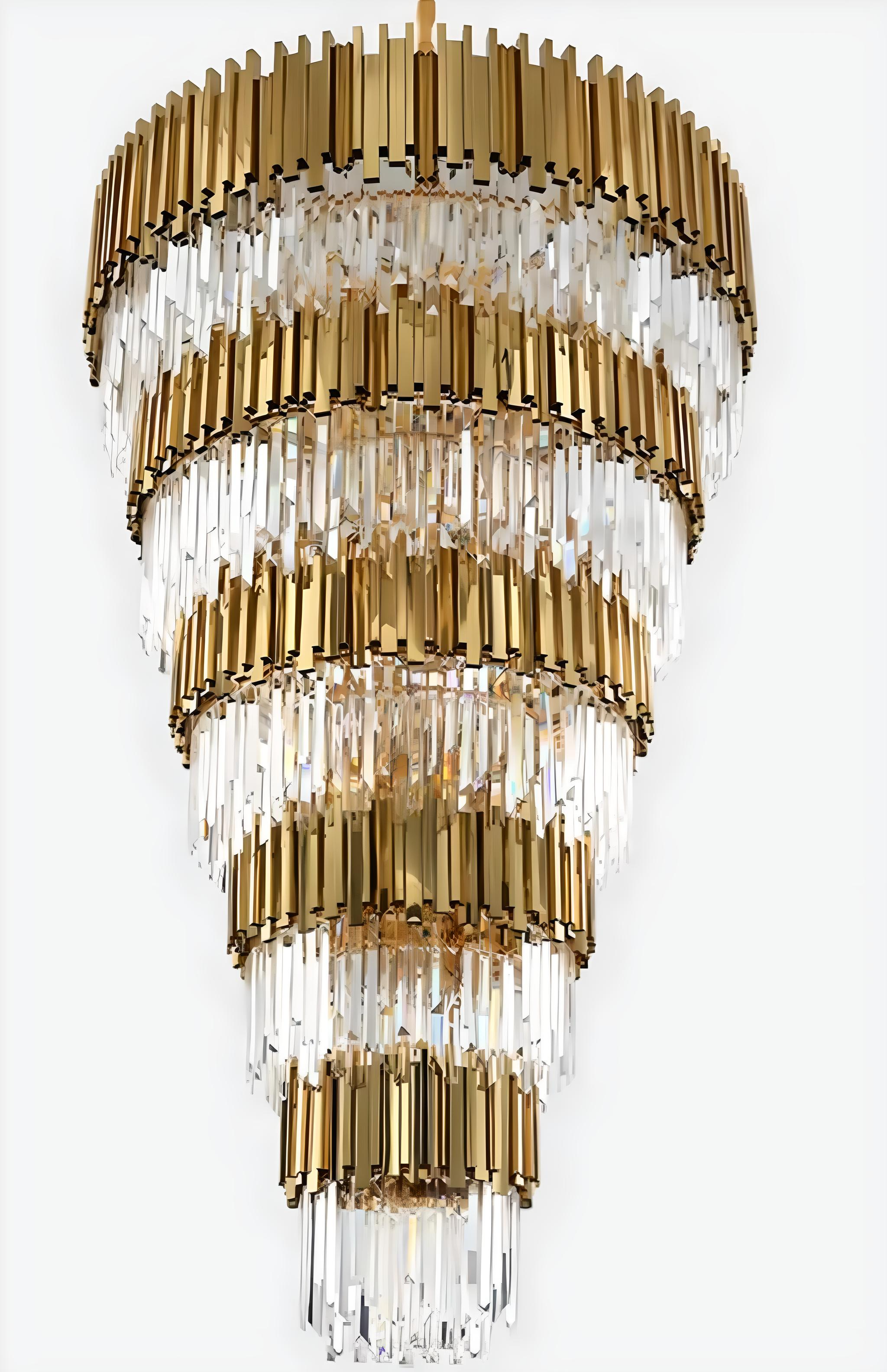 Mordern gold and crystal large chandelier for staircase