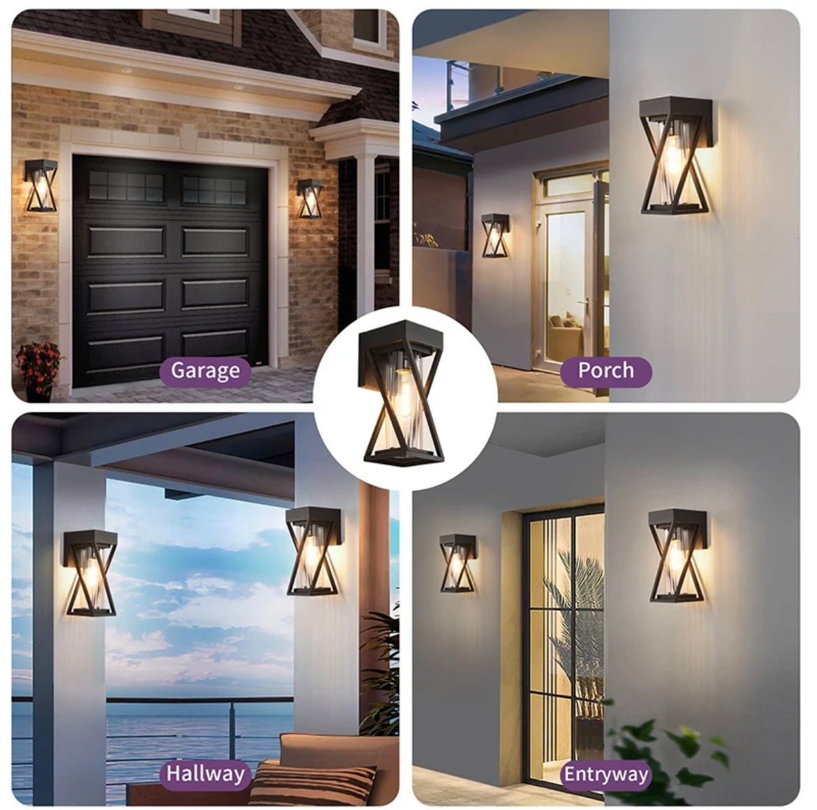 Outdoor black and glass twisted wall lights