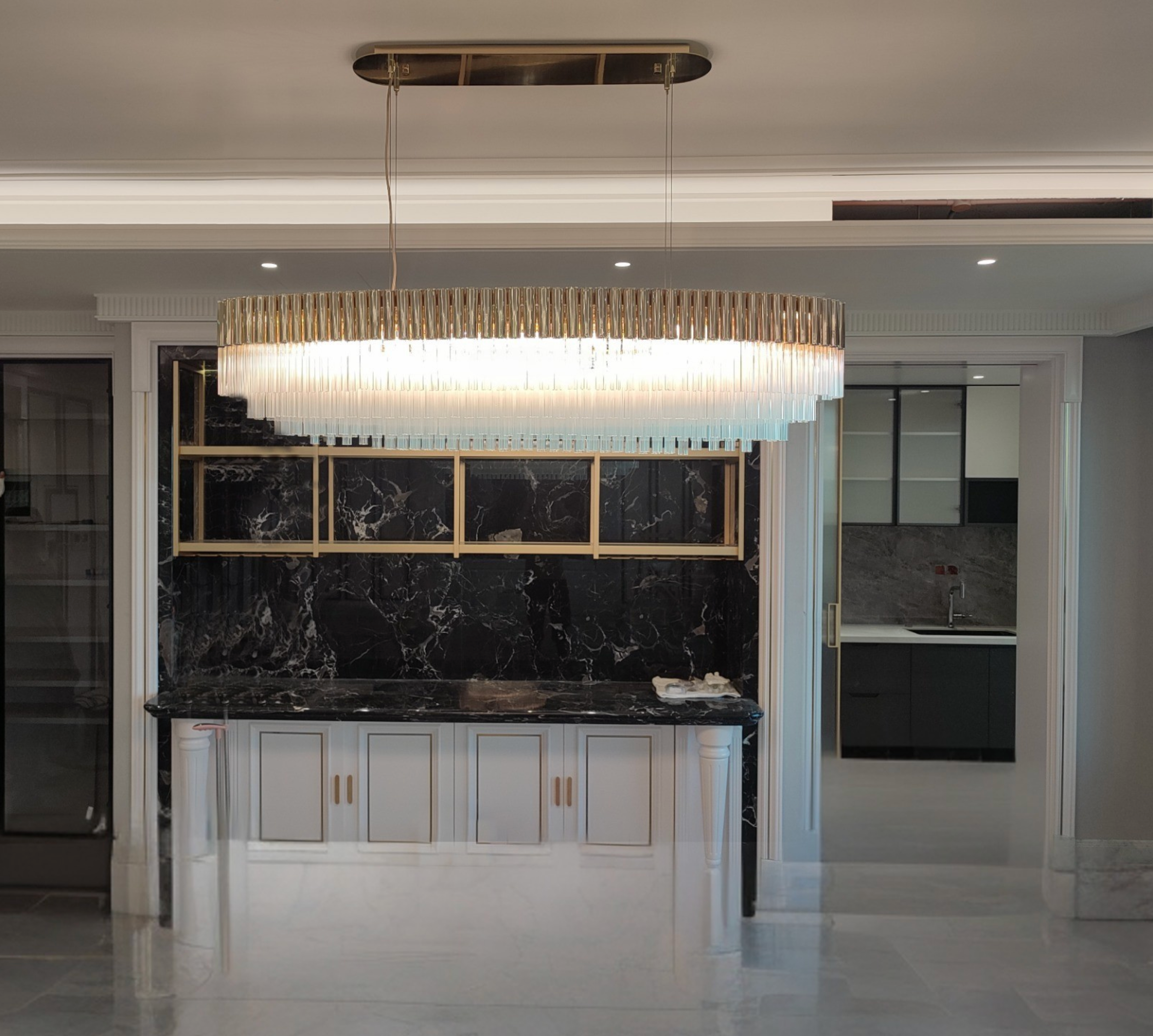 Rectangular Glass Crystal Chandelier