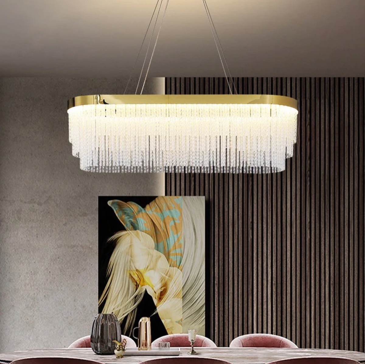 Brass Twisted Glass Rectangular Chandelier