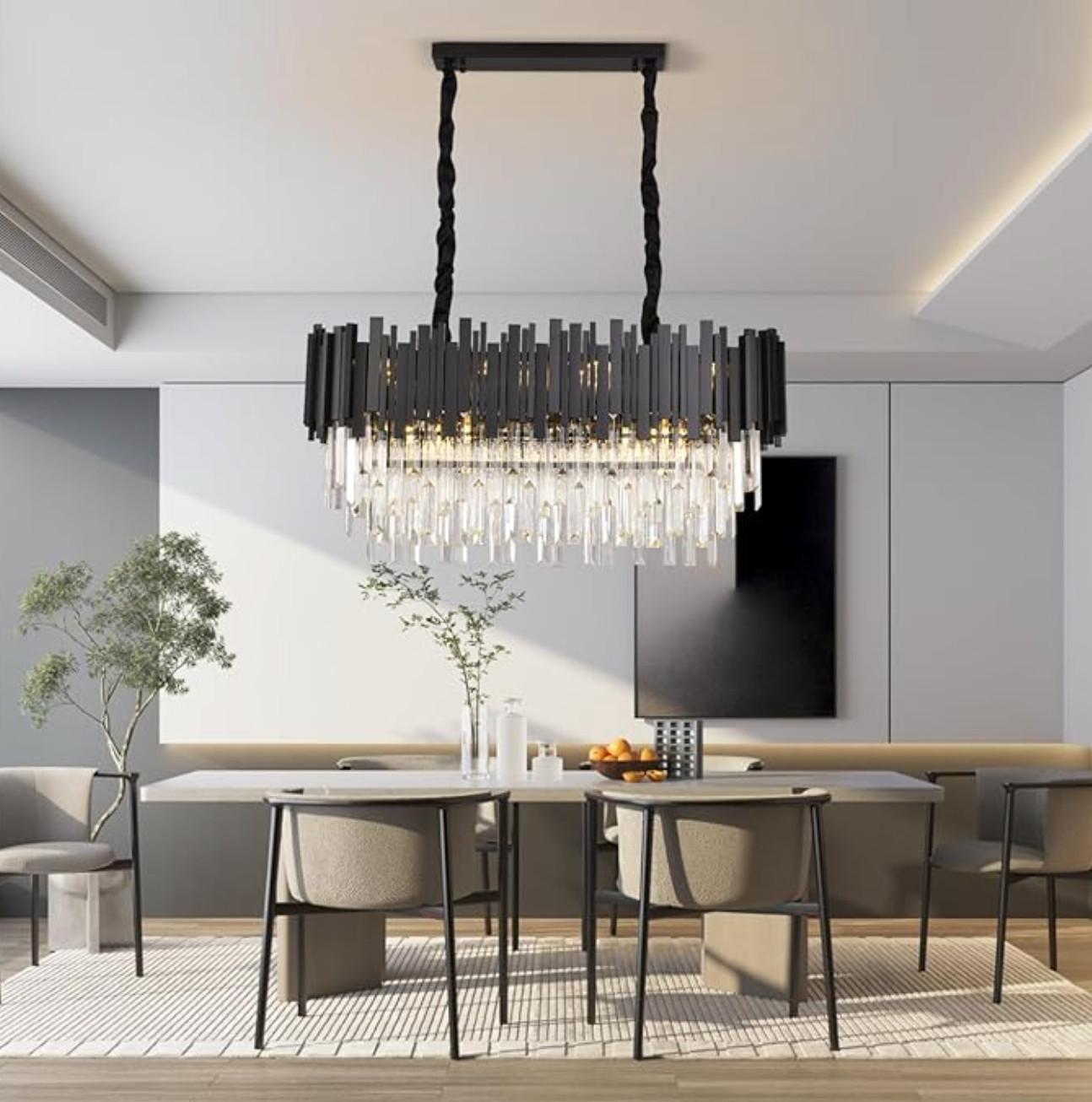 Black Rectangular Crystal Chandelier