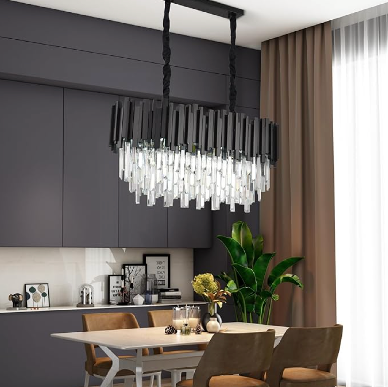 Black Rectangular Crystal Chandelier