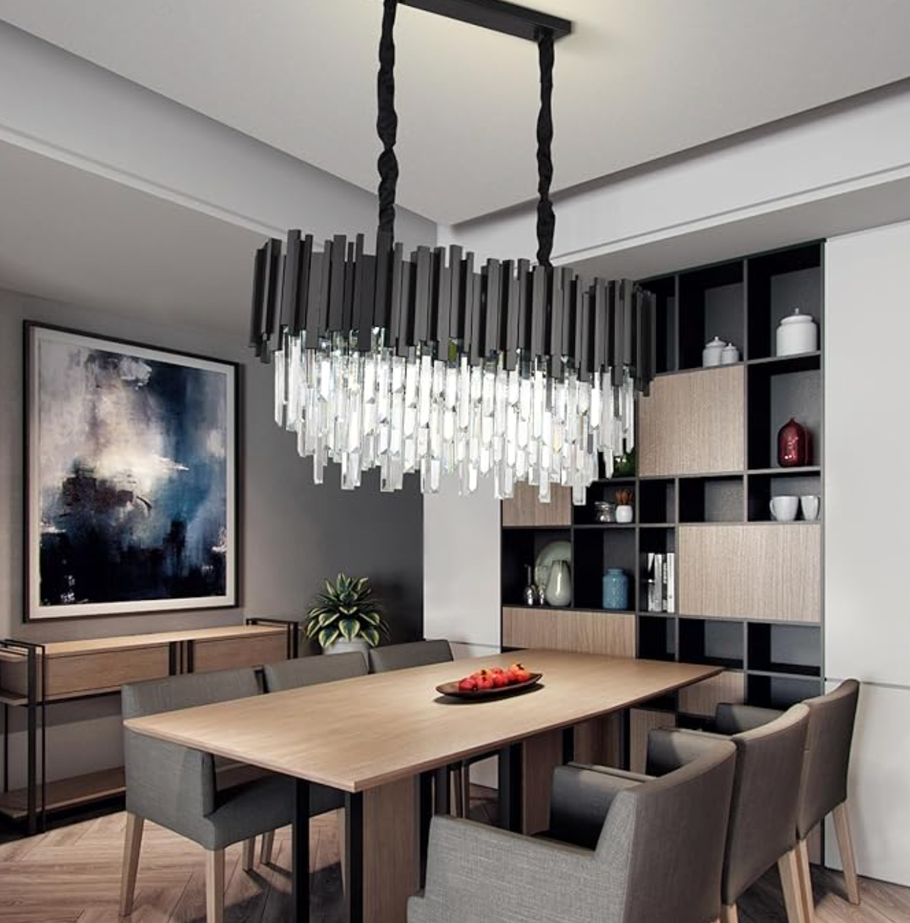 Black Rectangular Crystal Chandelier