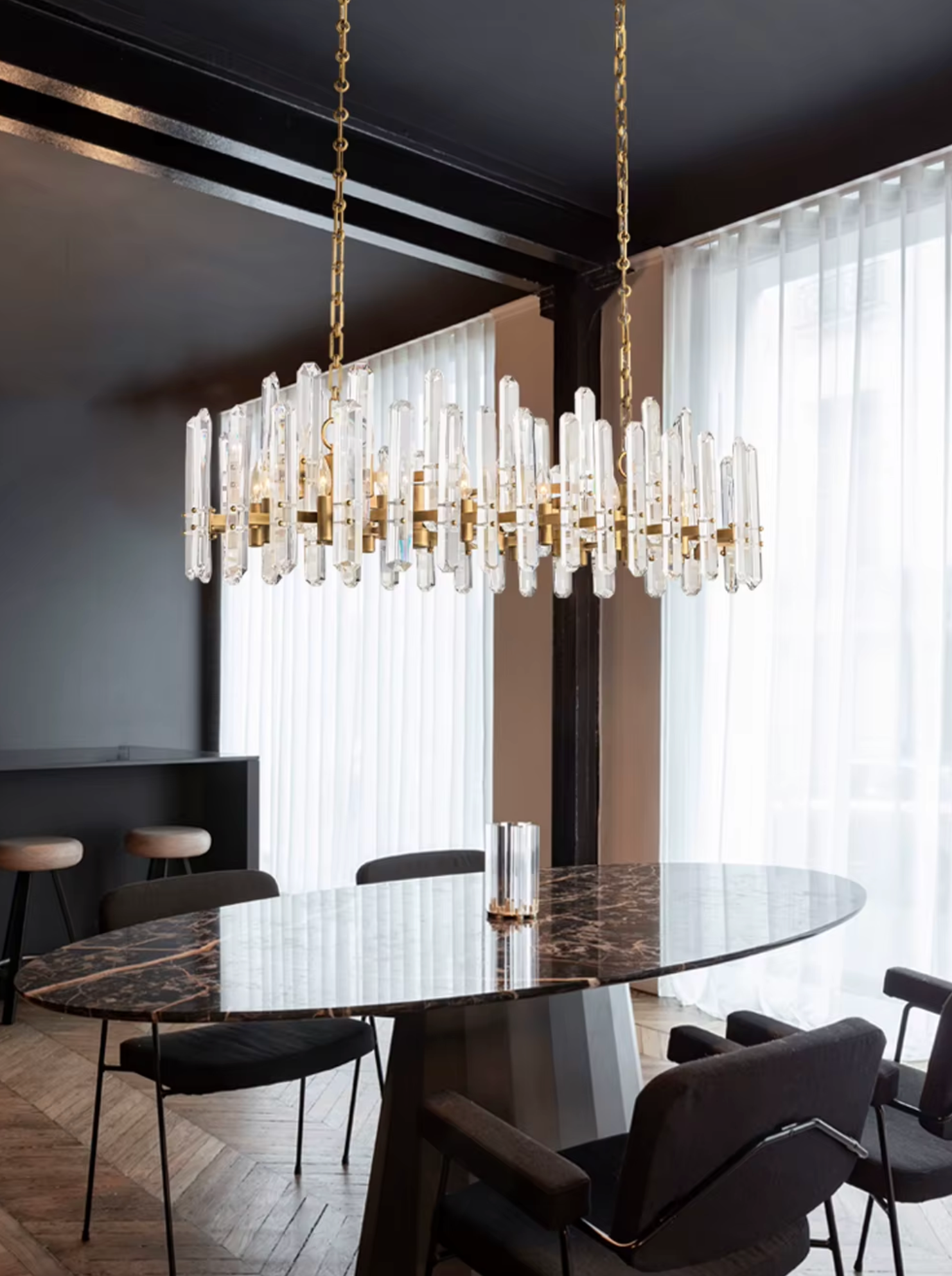Industrial Crystal Rectangular Chandelier