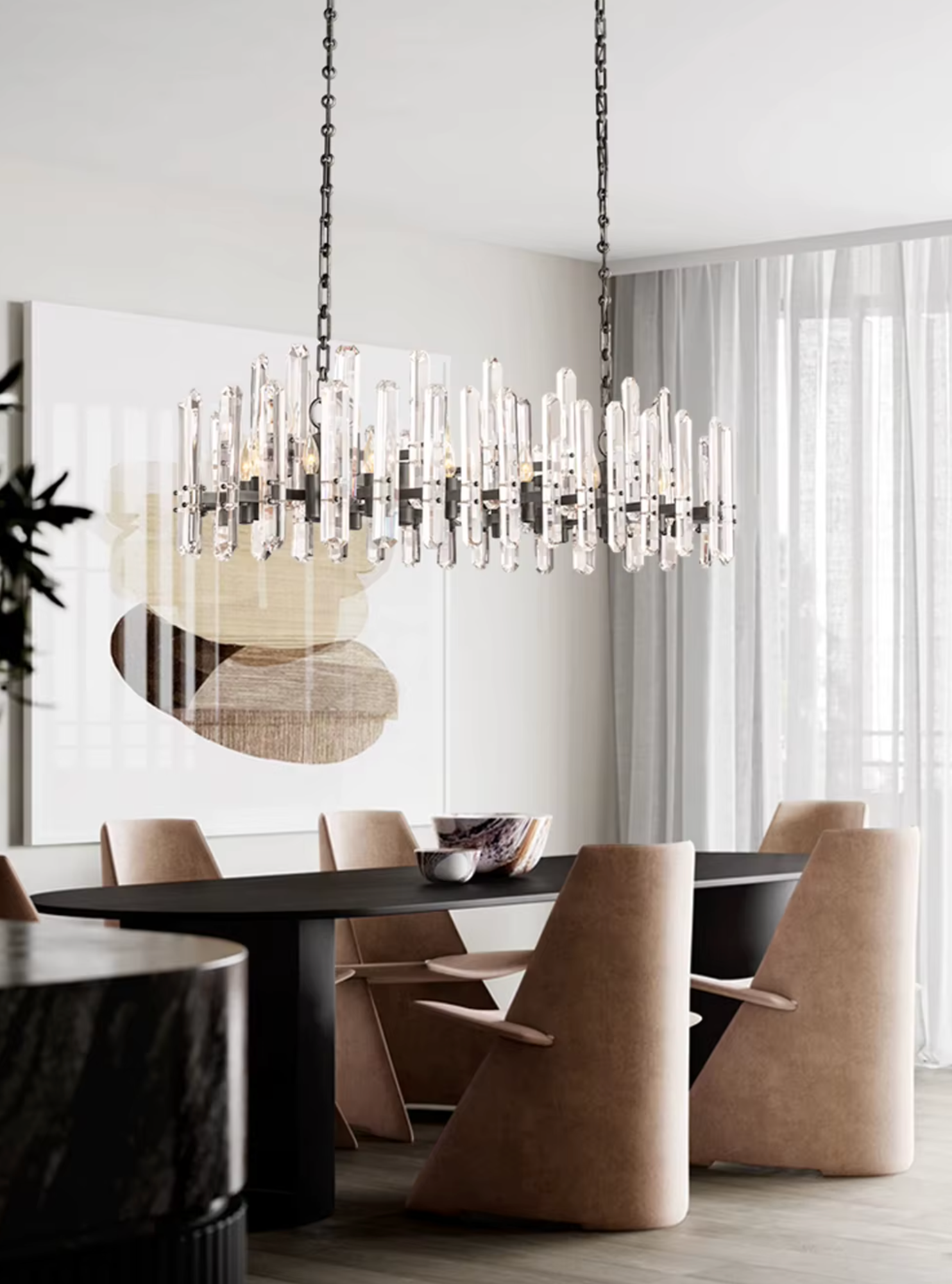 Industrial Crystal Rectangular Chandelier