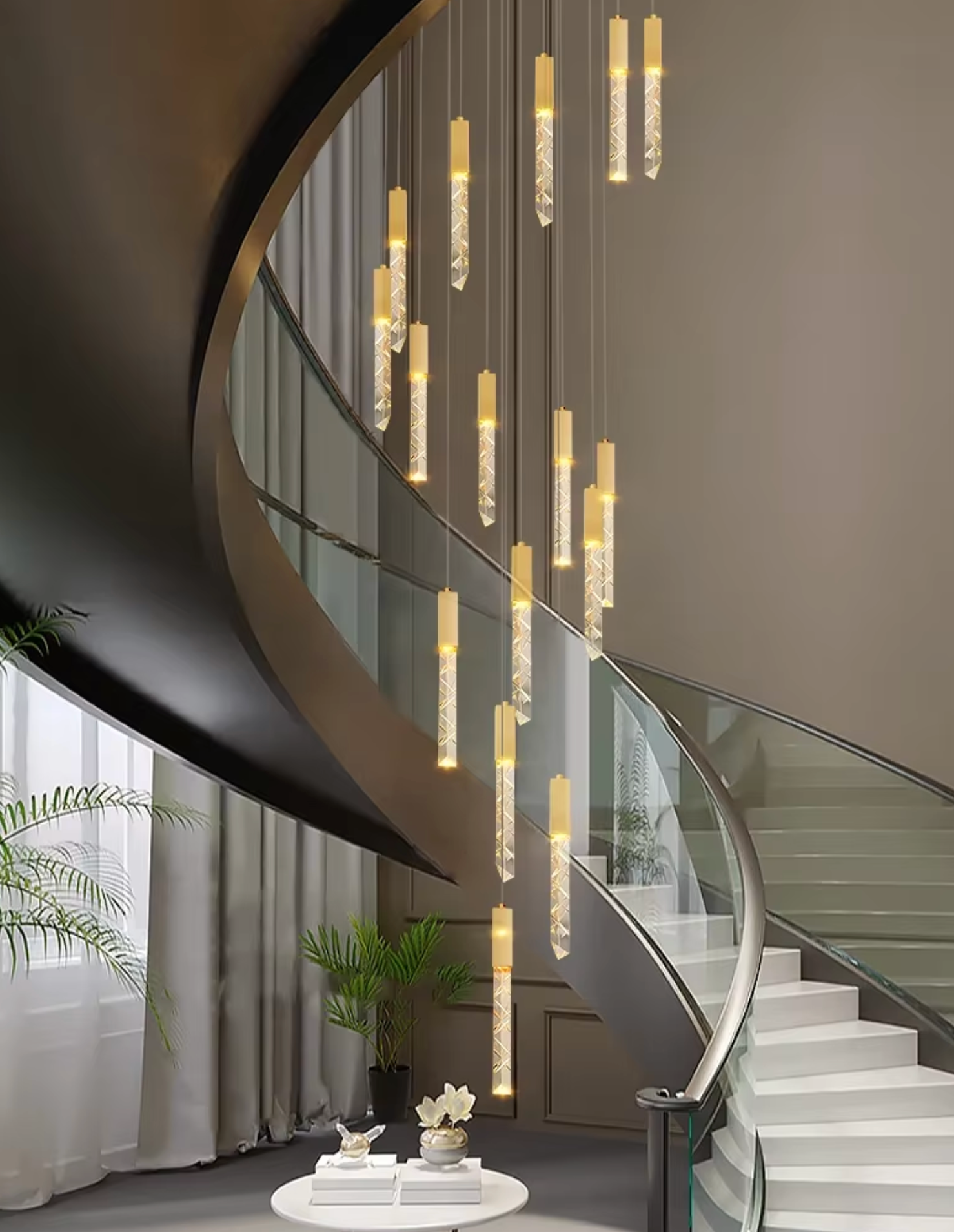 spiral cluster long staircase pendant