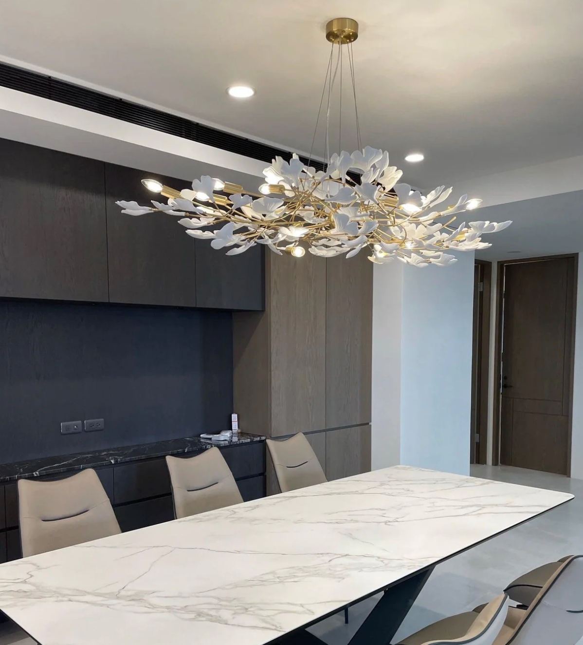 White leaf design chandelier