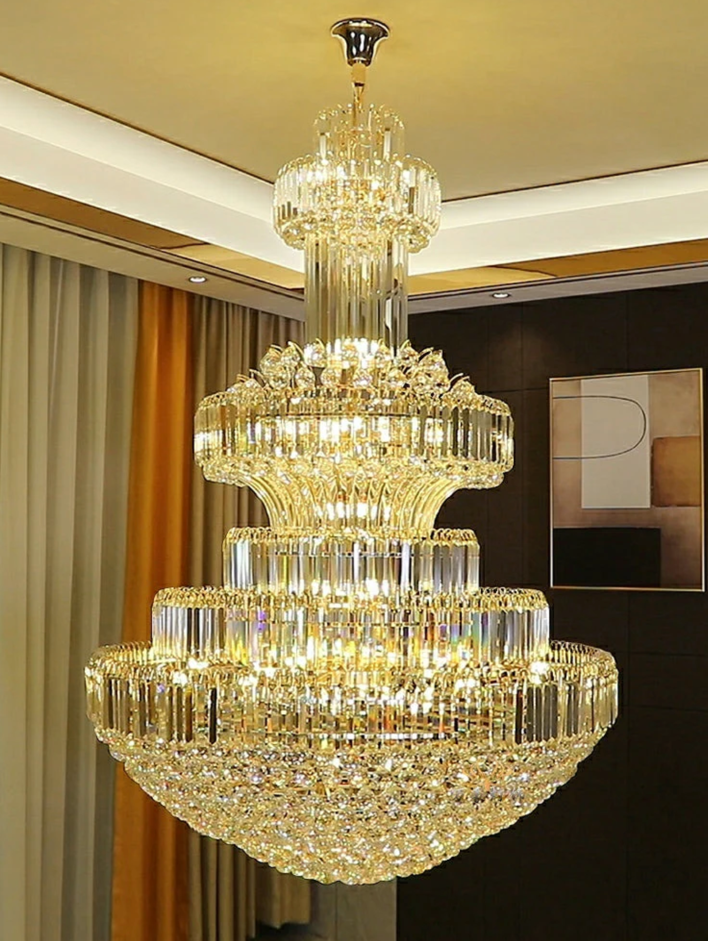 Adjustable crystal glass chandelier with LED lighting