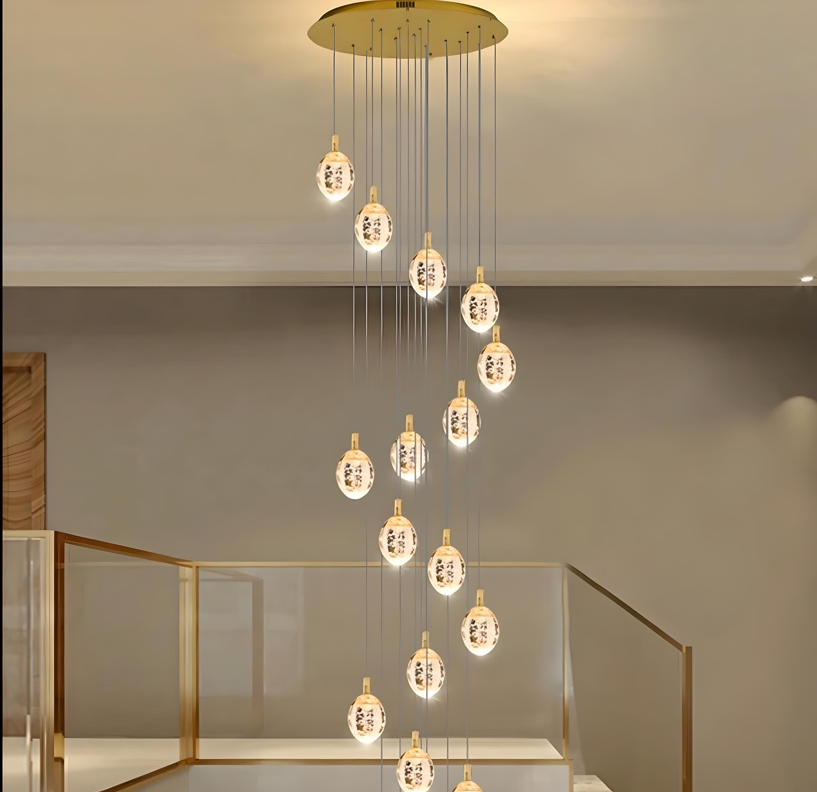 bubble Crystal Staircase Chandelier with cascading crystal bubbles