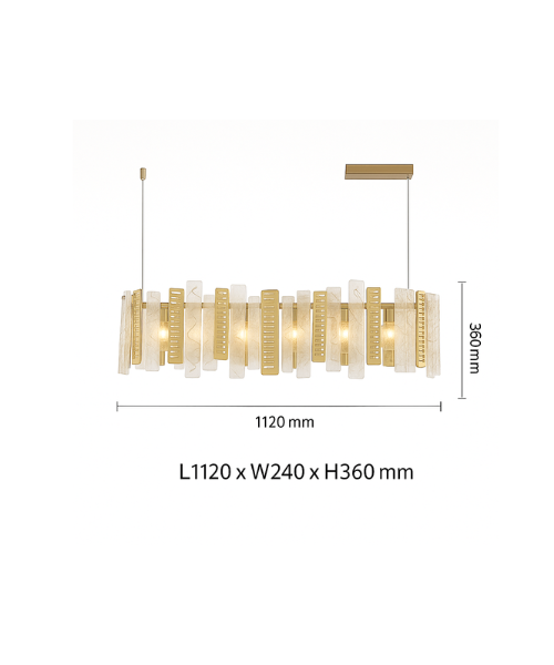 Diagram showing chandelier dimensions with length 1120 mm, width 240 mm, and height 360 mm.