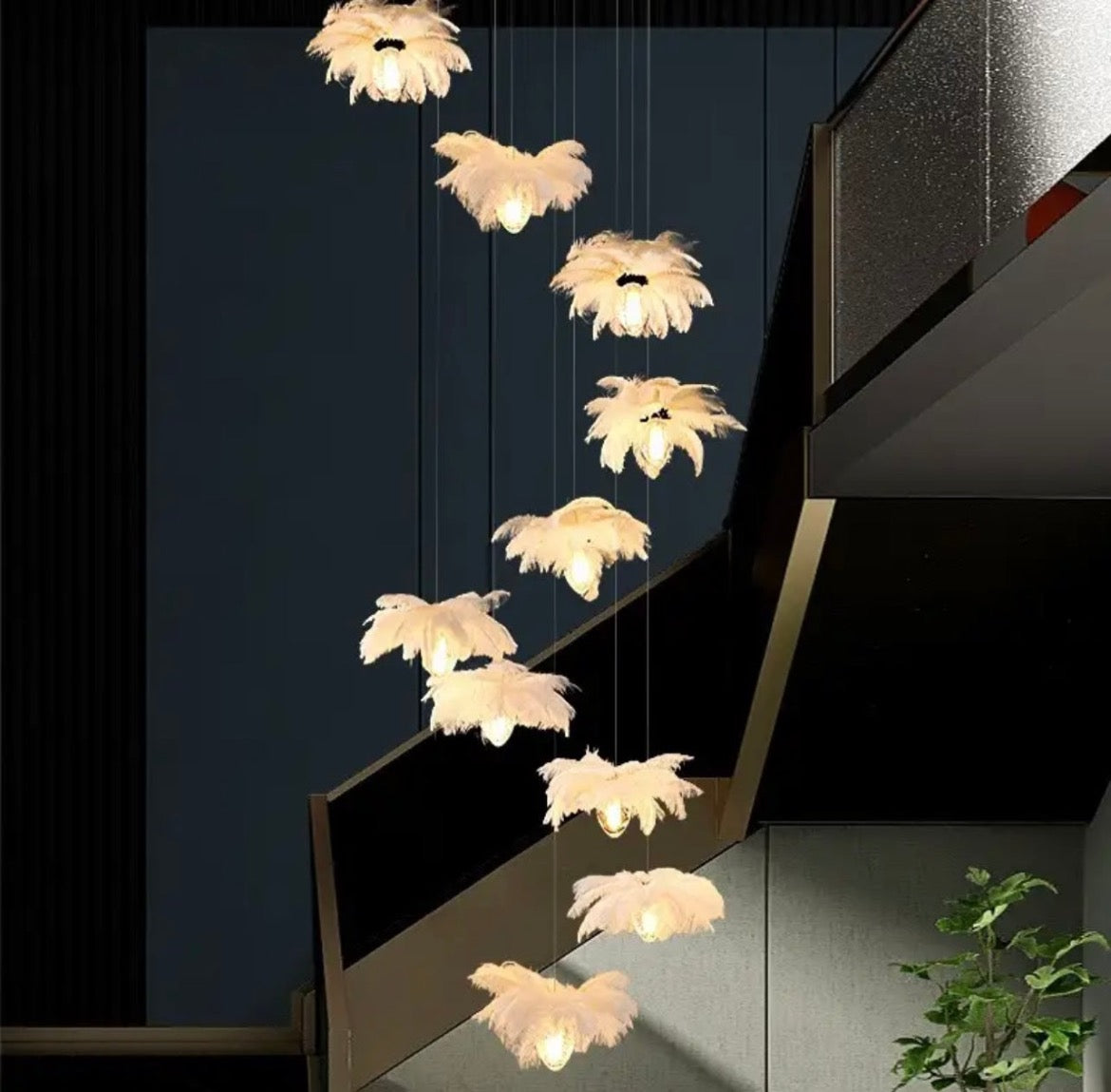 White feathered chandelier