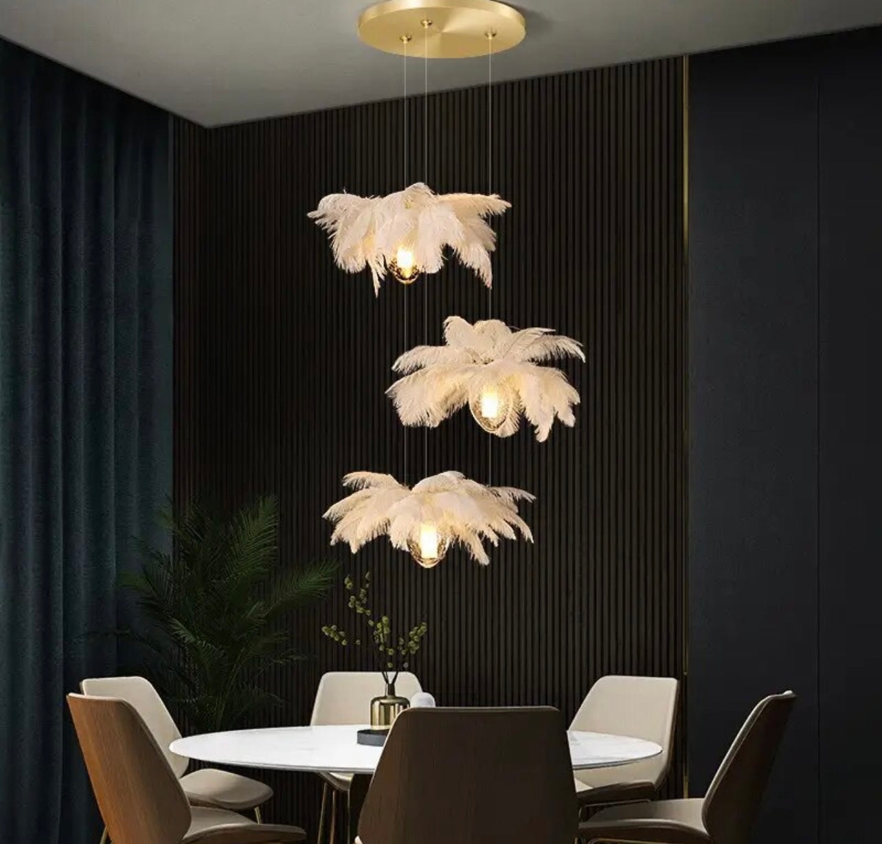 3 tier chandelier with feathers