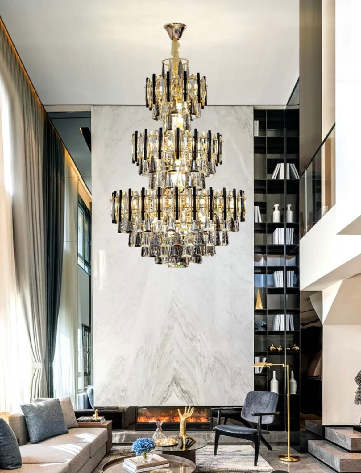 lighting black and crystal chandelier