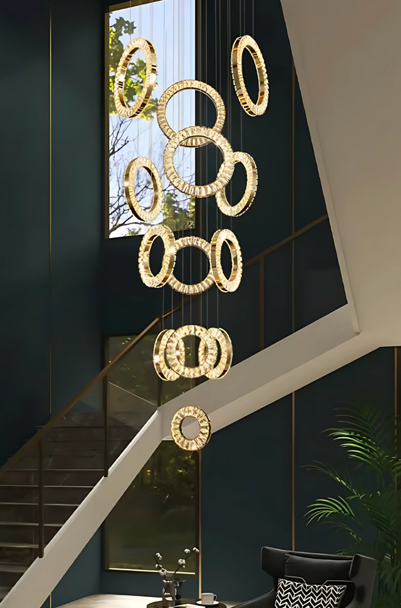 Gold & crystal hanging staircase chandelier
