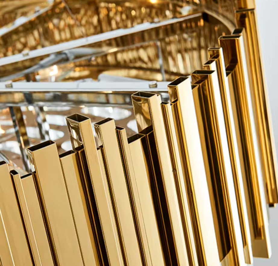 Close up gold finish medium chandelier