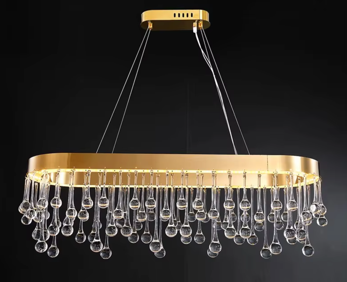 crystal water droplet rectangle chandelier