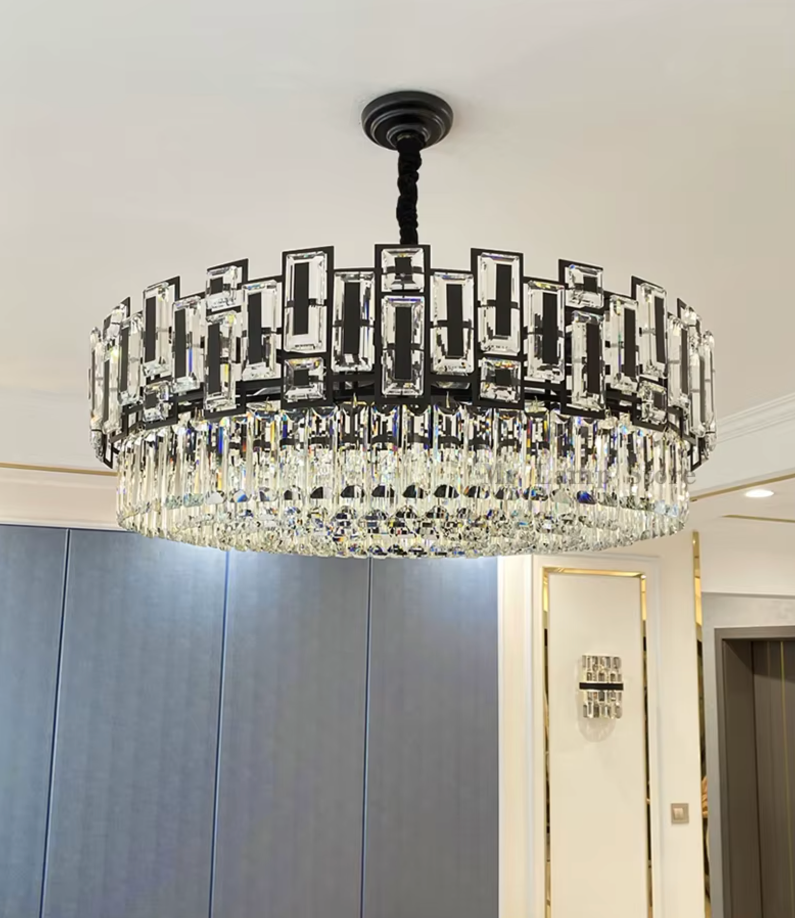 Black circle dangling crystal chandelier
