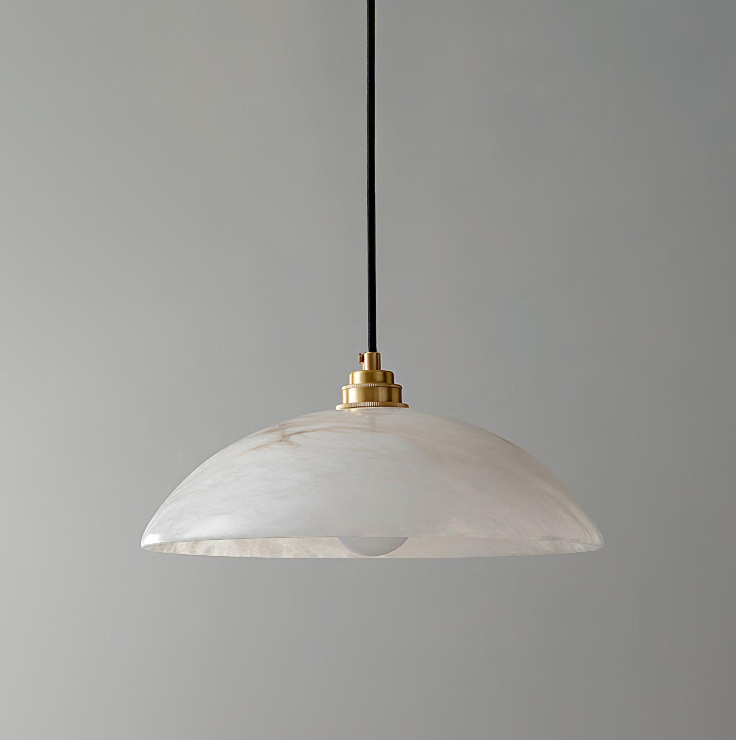 White Marble Dome Pendant Light With Gold and Black accents