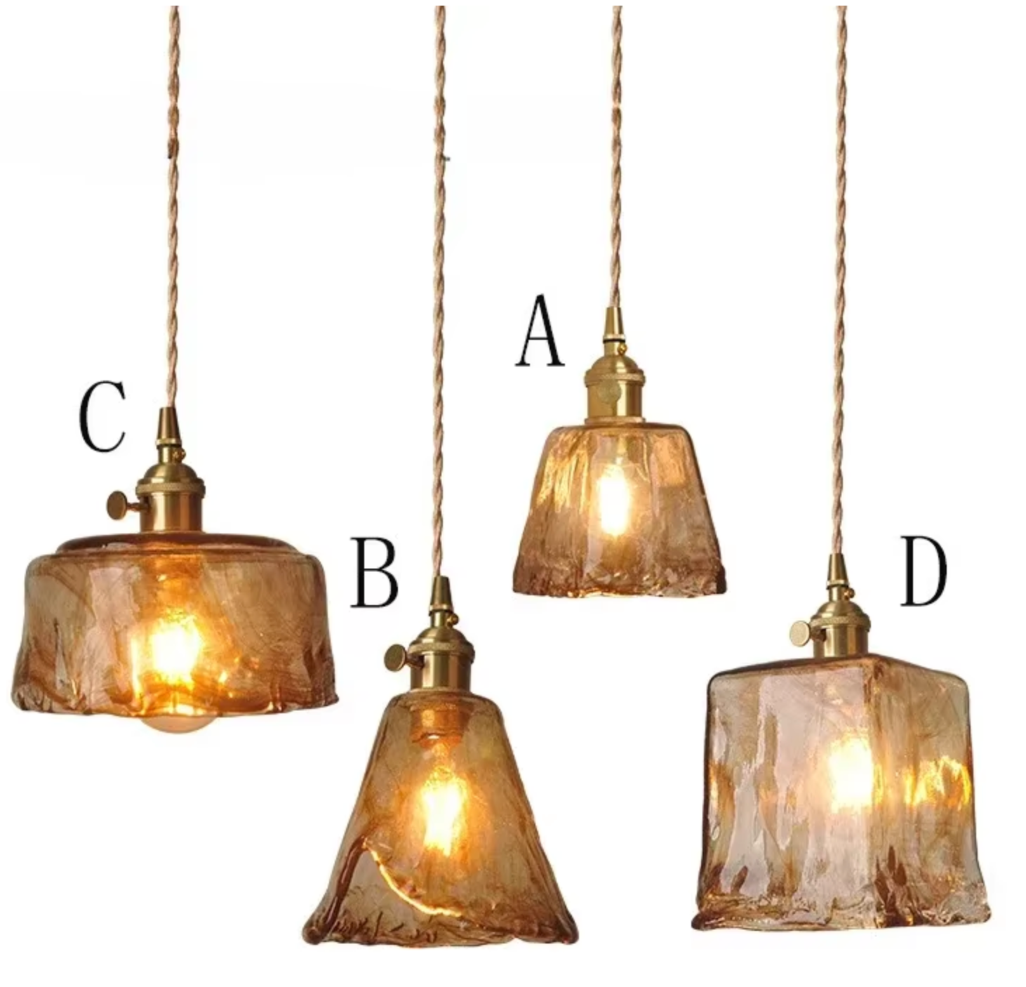 Gold and Amber glass hanging kitchen lights